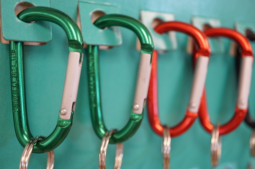 green and red carabiner key accessories