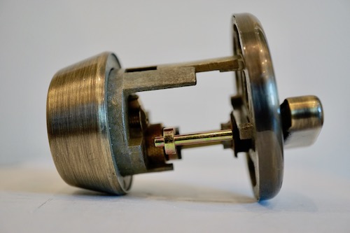 a sideview of a schlage deadbolt assembled
